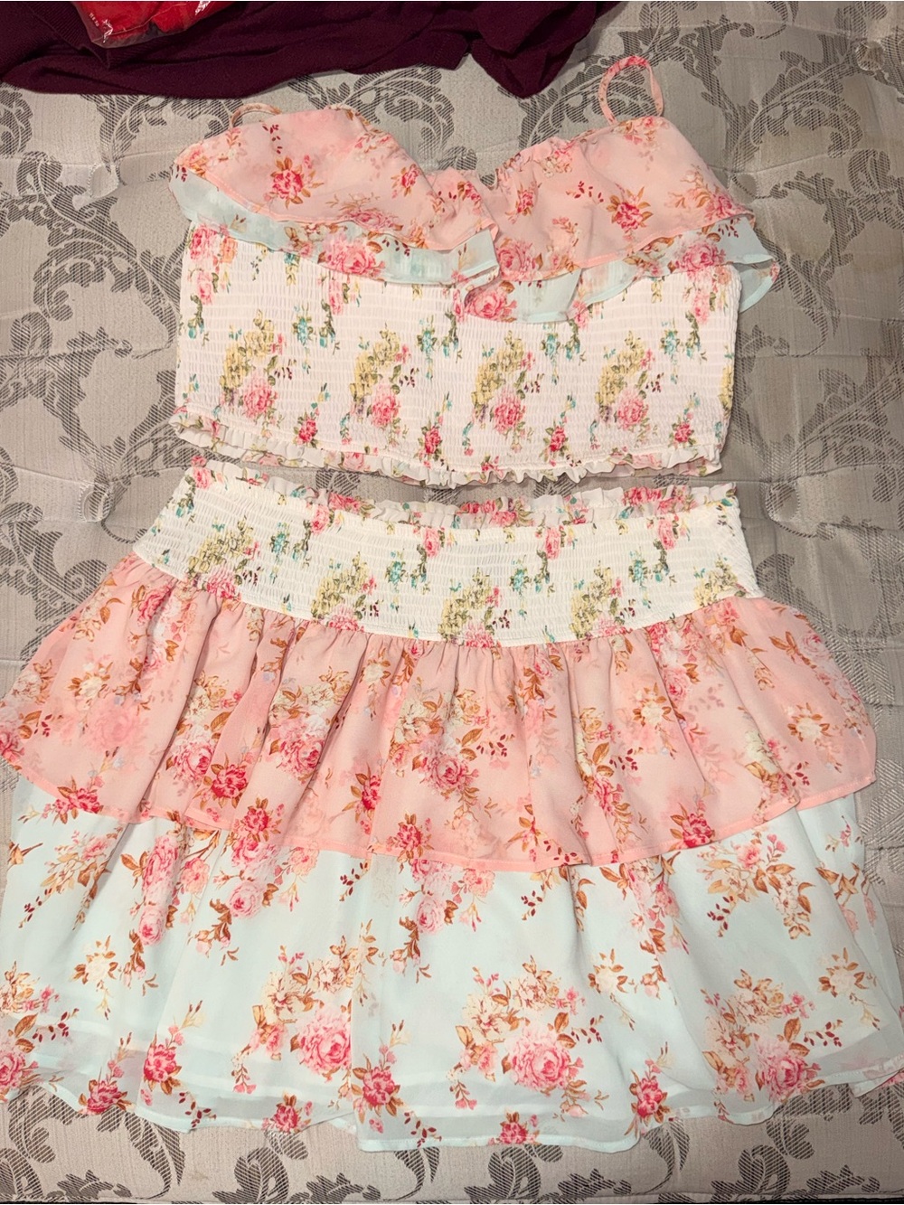 Rue21 Pink Floral Two-Piece Skirt Set